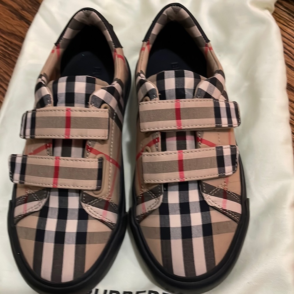 Burberry Kids Beige Check Hook-and-Loop Sneakers